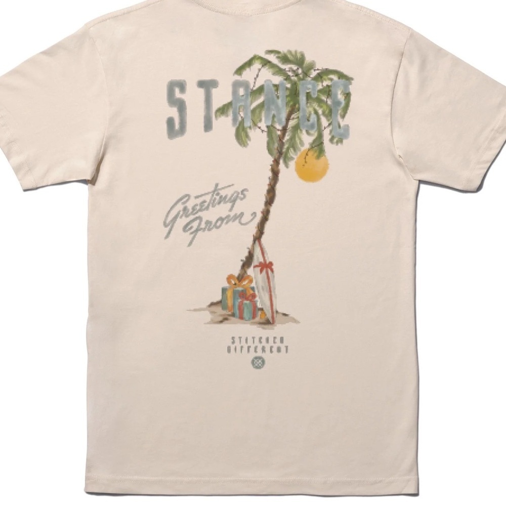 Stance Greetings From Palm Tree Graphic Tee nwt unisex cream t shirt